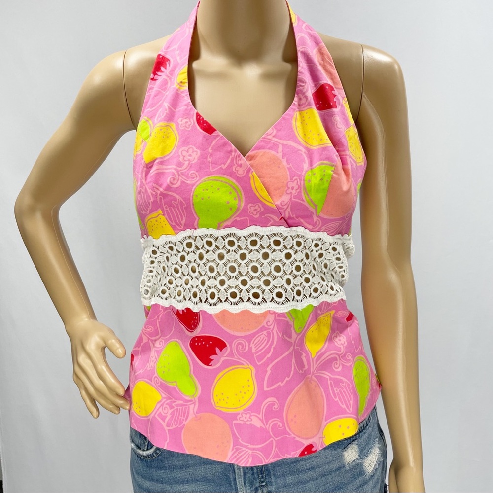 Lilly Pulitzer Halter Top With Zip Back Pink Marzipan Fruit Pattern Size 4